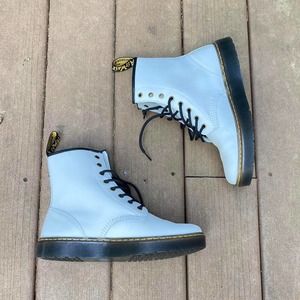 White Doc martens leather lace-up ankle boots